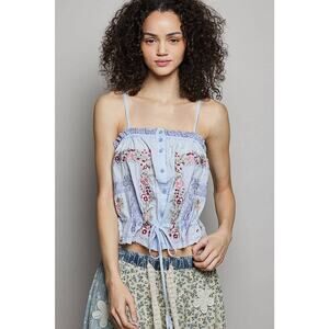 "Delight" Embroidered Poplin Top in Baby Blue